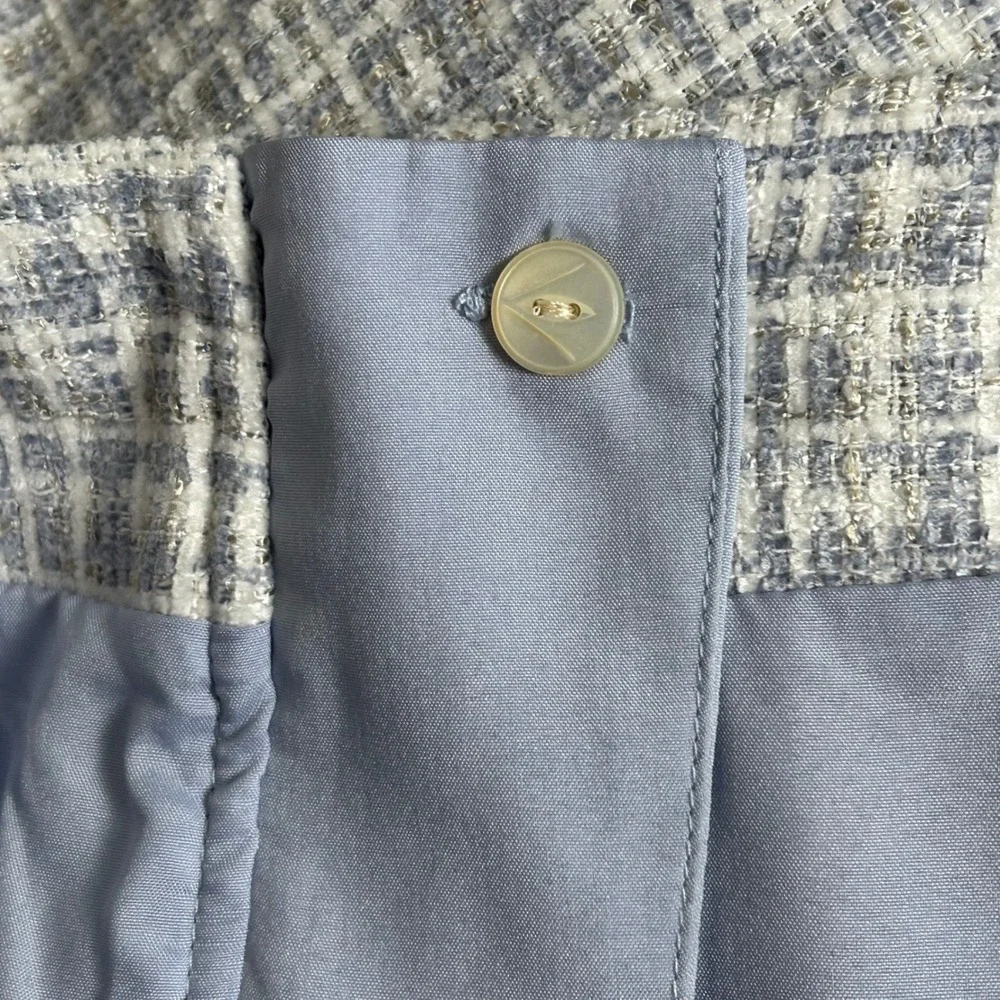 Maison dAmelie Tweed Mini Skirt Blue White Plaid Frayed‎ Hem Back Zip Women 2